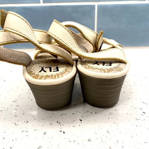 fly london yesk leather wedge heel ankle wrap strap sandals 37 neutral‎ boho - Picture 4 of 15